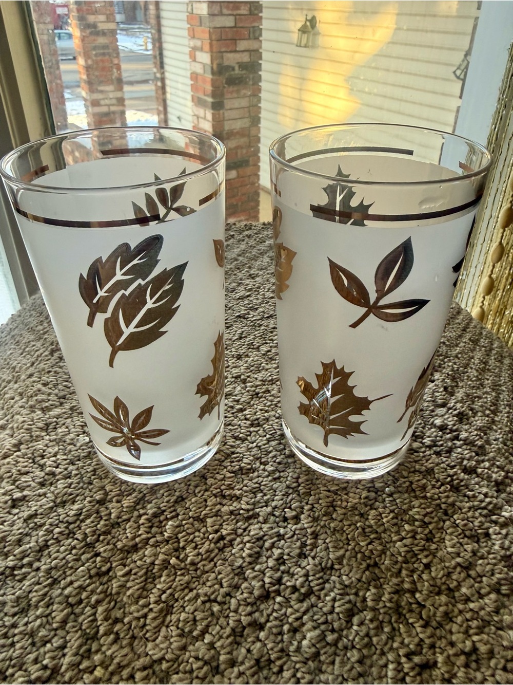 Vintage Libbey Frosted Glasses with Gold Leaf Motif (Set of 2) 12oz Highballs